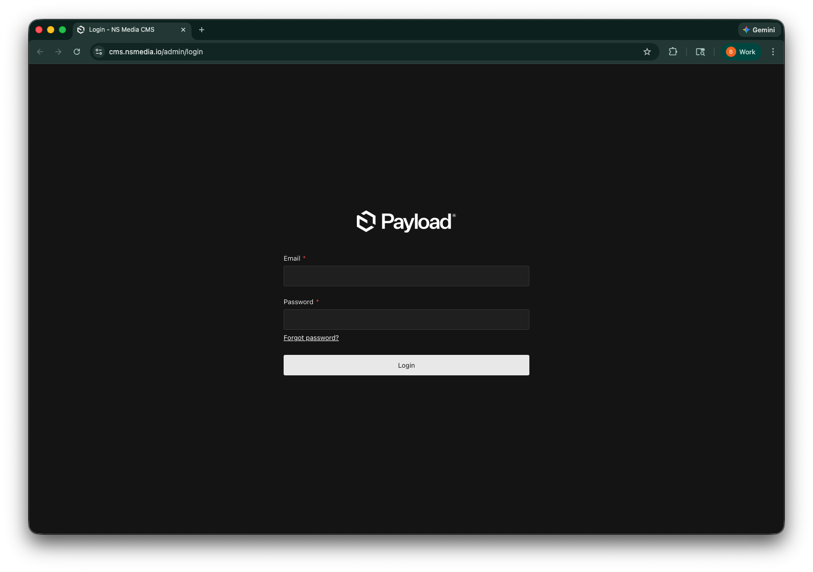 The login screen for the NS Media CMS admin panel