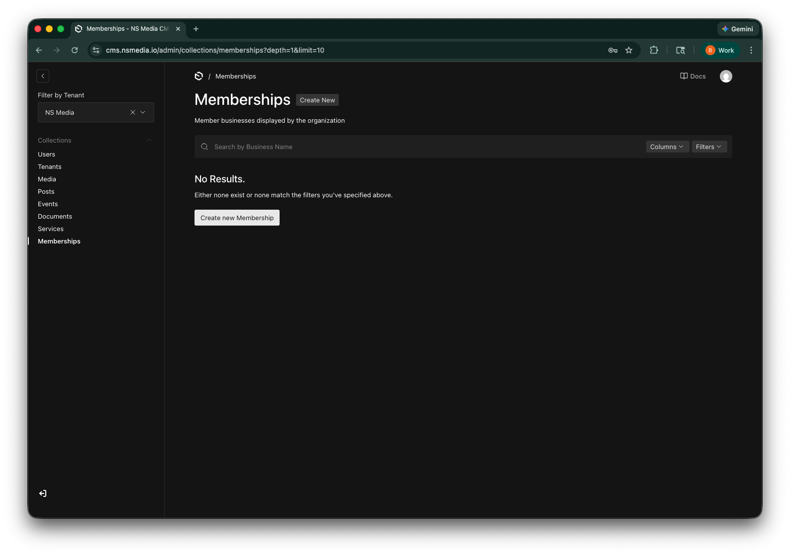 The Memberships list view showing all member entries