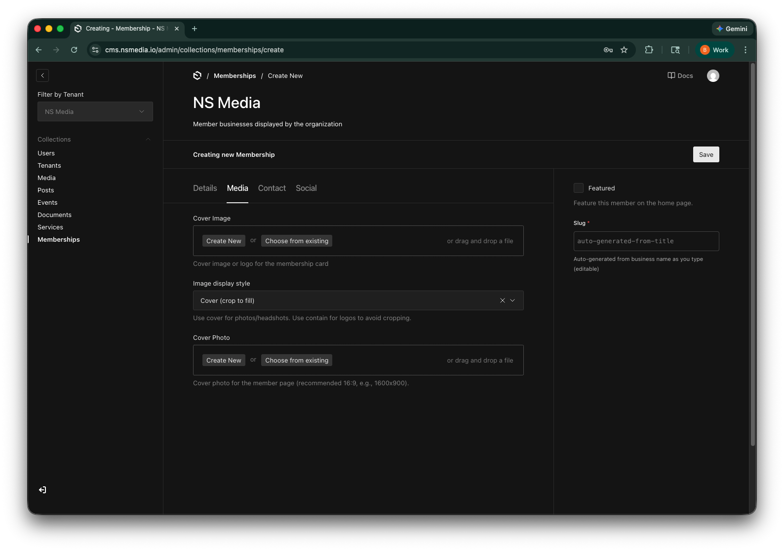 The Media tab in the Memberships editor